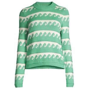 MINNIE ROSE $356 100% Cotton Wave Sweater Coastal Preppy Womens Small
